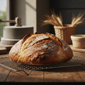 Rustic country sourdough loaf with deeply scored crust