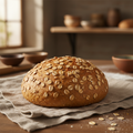 Small wholemeal bread loaf topped with rolled oats